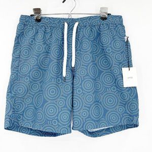New Onia Mens Large The Charles Swim Shorts Trunks River Blue Circle Mosaic 7 In